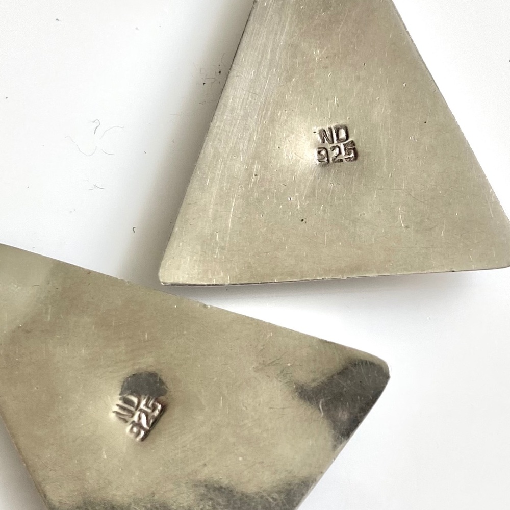 LARGE POST NORWEGIAN DESIGN STERLING & ONYX EARRINGS - Picture 3 of 3